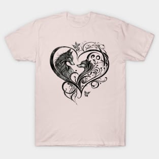 Fox and Wolf Heart Swirl T-Shirt